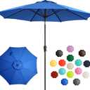 LOUNZY 9FT Large Outdoor Patio Umbrella Table Umbrella-UV Resistant, Easy Push Button Tilt and Crank,8 Sturdy Fiberglass Ribs Pool Umbrella for Patio, Backyard, Deck, Yard, Market, Blue