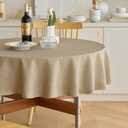 Decorelia Waterproof Faux Linen Farmhouse Round Table Cloth for Indoor/Outdoor, Decorative Rustic Fabric Tablecloth Cover for Party Picnic Dining & Kitchen Table (60 Inch, Round (2-4 Seats), Natural)