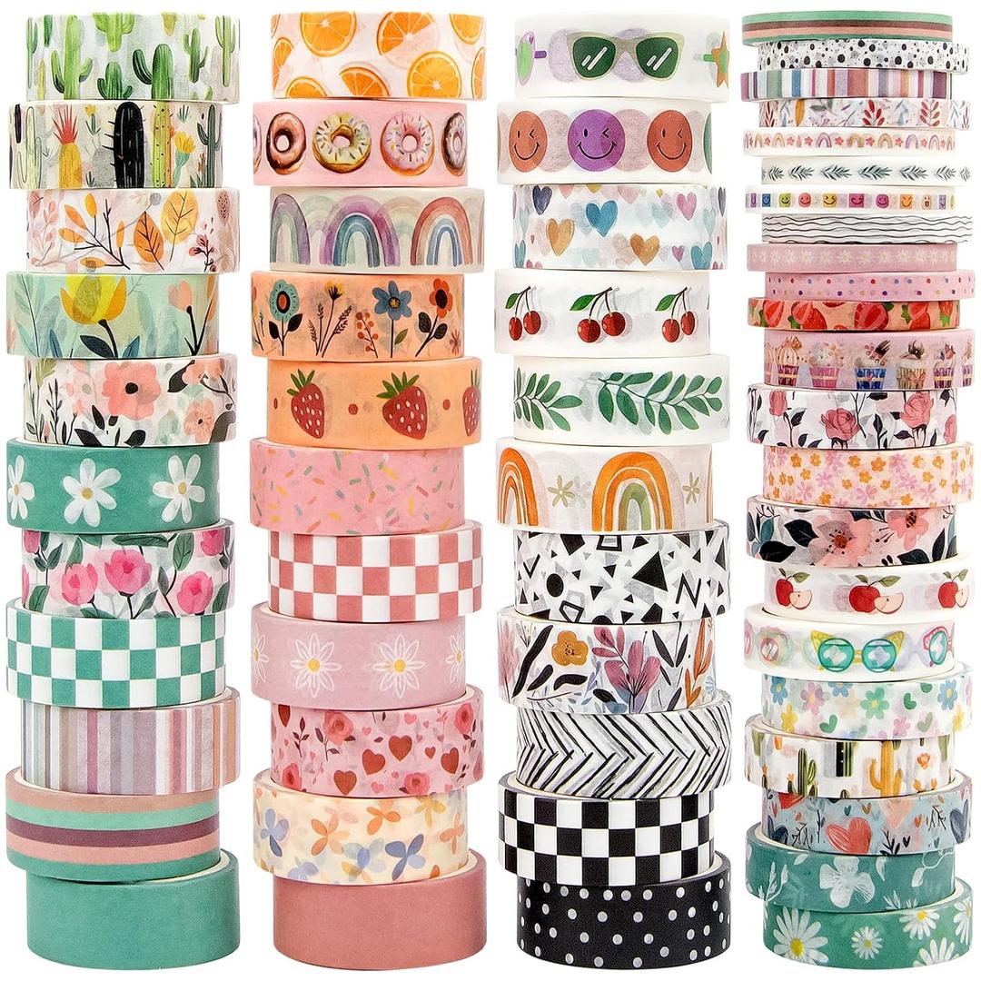 Mooker 55 Rolls Holiday Washi Tape Set - Decorative Tape Seasonal Bohemian Colored Tape, Cute Washi Tapes for Journaling Supplies, Scrapbooking Supplies kit, Summer Scrapbook Supplies