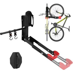 Bike Wall Mount Rack - Heavy-Duty Foldable Vertical Bicycle Storage with Hooks, Space Saving Wall-Mounted Organizer for Mountain/Road/Kids Bikes - Anti-Scratch & Tool-Free Install, Holds 70lbs