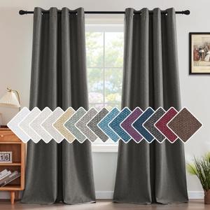 H.VERSAILTEX Linen Blackout Curtain 96 Inches Long for Bedroom/Living Room Thermal Insulated Grommet Linen Curtain Drapes Primitive Textured Burlap Effect Window Drapes 1 Panel, Heather Charcoal Gray