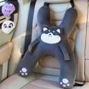 Kids Car Sleeping Pillow - X-Shaped Plush Animal for Neck & Back Support - Hands & Seat Belt Slot - Machine Washable & Compressible - Perfect for Car, Plane, Train, Boat & More - Grey