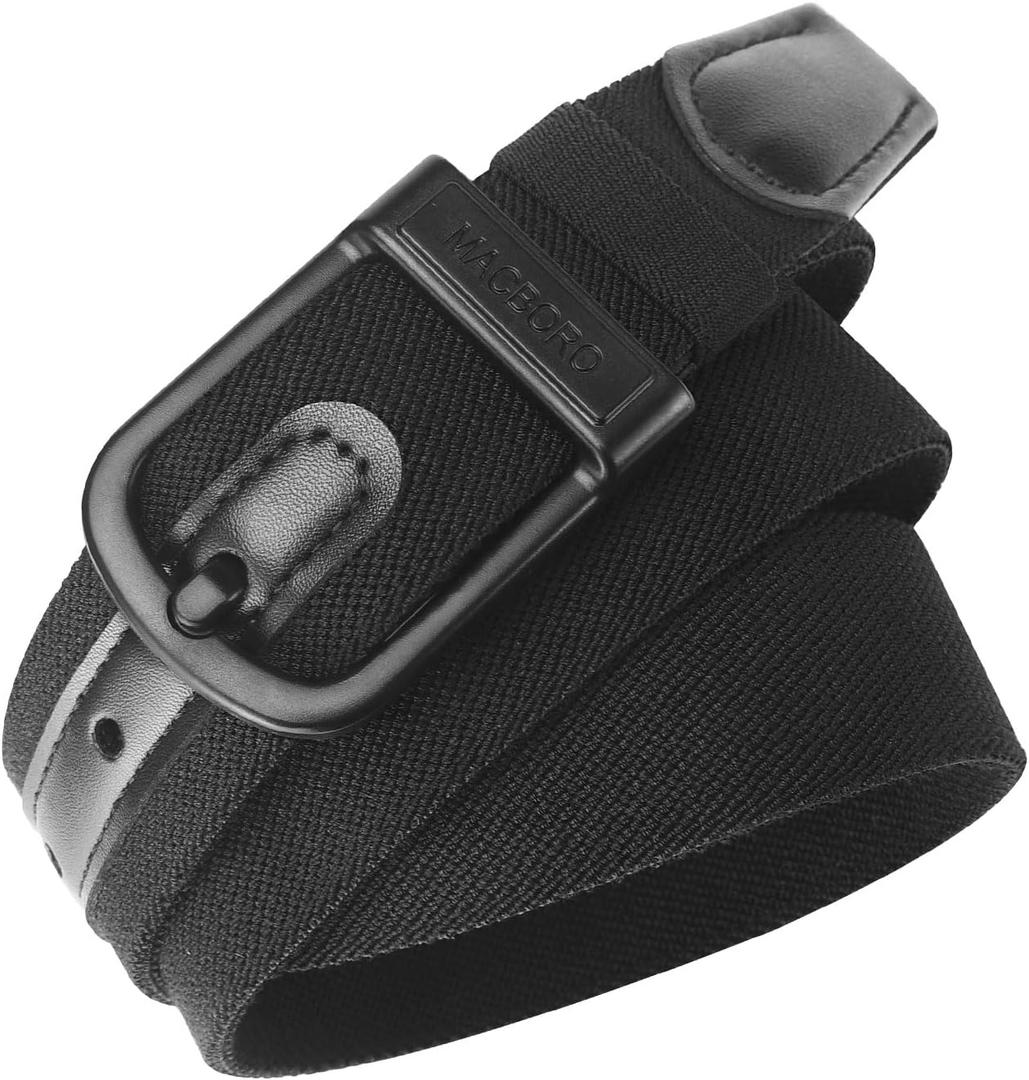 Stretch Golf Belt for Men  TSA Approved, Hypoallergenic, Non-Metal, Black Nylon with Leather Tab 1.38" (M-Size 32Length 42"/107cm)