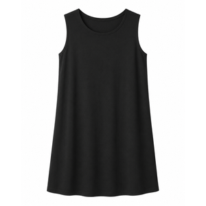 Women’s Black Sleeveless A-Line Dress, Casual Round Neck Tank Dress,   Size: M