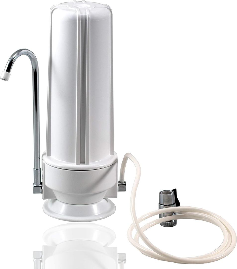NU Aqua Countertop Water Filter System - 1 Stage w/Chrome Faucet - Over The Counter Top Drinking Water Purifier Filtration & Dispenser for Kitchen Sink - 120-Day Trial - Filtros de Agua para Tomar