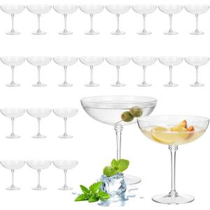 LemonRoad 24 Pcs Detachable Martini Glasses 9oz Disposable Plastic Coupe Cocktail Dessert Glassware Set for Champagne Wine Wedding Birthday Holiday Party Supplies (Clear)