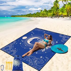 Beach Blanket Waterproof Sandproof Beach Mat 79" X 83"/10'x9'for 2-8 Adults Quick Drying Outdoor Picnic Mat Beach Accessories for Travel, Camping, Hiking (Bluesun)