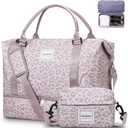 WOOMADA Weekender Overnight Bag for Women, Shoulder Travel Duffel with Shoes Compartment,Gym Bag with Toiletry Bag (Pink Leopard)