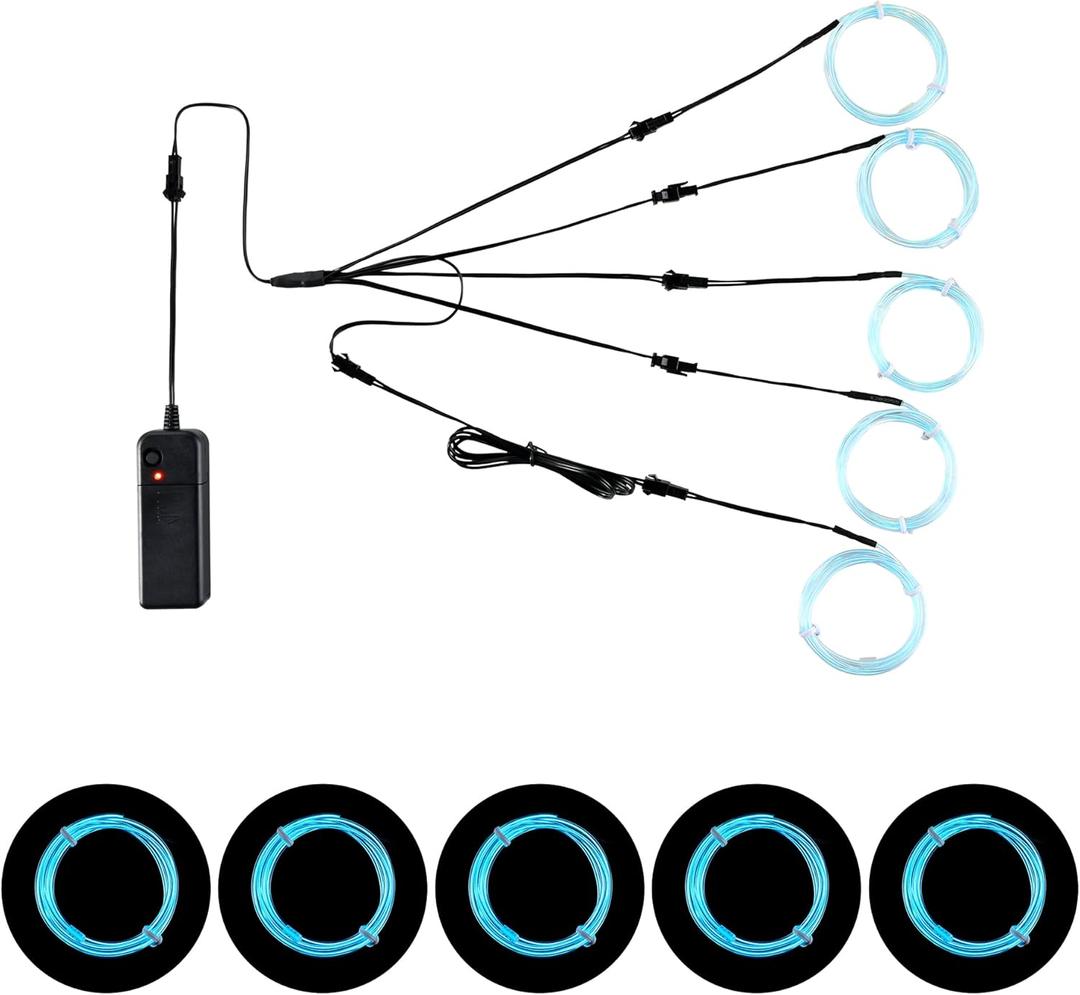 LED Neon Light 5-in-1 Meter EL Wire, Glowing Decoration Wire for Birthday Parties, DIY, Rave Occasions, Festivals, Gifts (Ice Blue)