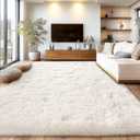 Cream White Plush Rug for Living Room Fuzzy Carpet for Bedroom Dorm, Non-Slip High Pile Rug, Shag Rug for Playroom Nursery Home Office Decor 4X6 Ft