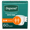 Depend Incontinence Protection with Tabs, Unisex, Small/Medium (19–34" Waist, Up To 170 lbs), Maximum Absorbency, 60 Count (3 Packs of 20)