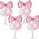 Pink Bow Party Balloon Stand Kit, 4 Sets, Table Centerpiece Decorations for Girls Birthday (pink)