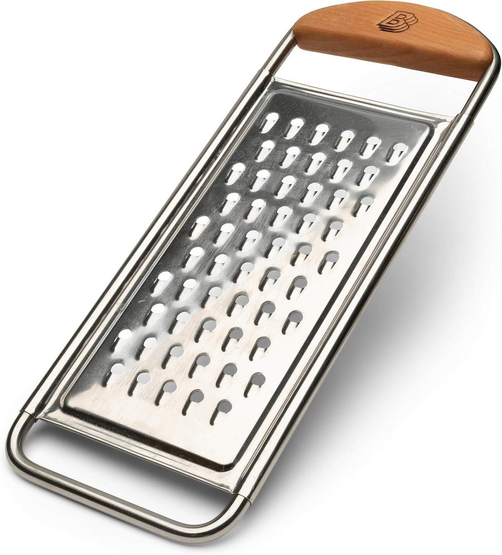Kings County Tools Stainless Steel Coarse Flat Kitchen Grater | Cherrywood Handle | 12" Long x 4.75 Wide | Made in Italy