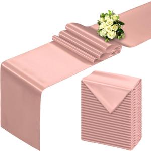 Rose Gold Table Runner 12x108 Inch - 24 Pack Satin Table Runners, Smooth Table Runner for Party Wedding Banquets Birthday