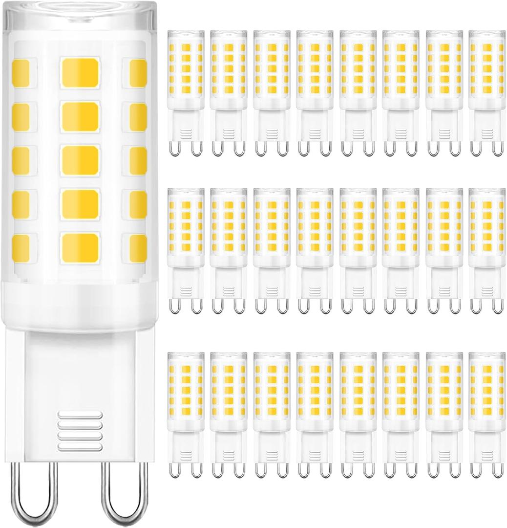 24 Pack G9 LED Light Bulb for Chandelier 40W Equivalent 4000K Natural White | Halogen Replacement, T4 Bi Pin G9 Ceramic Base, 4W LED, 400LM 120V Non-Dimmable, CRI85+, 360° Beam Angle for Crystal Lighting