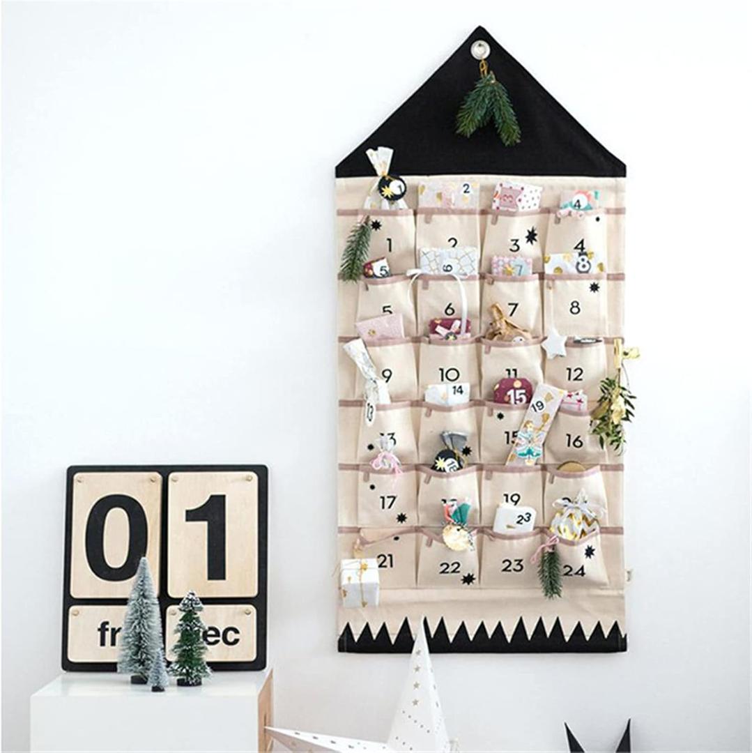 Christmas 24 Day Advent Calendar with Pockets Wall Hanging Bag for Holiday Decoration