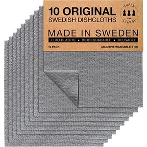SUPERSCANDI 9 Pack Swedish Dishcloths for Kitchen - 100% Biodegradable & Compostable Reusable Paper Towels Washable, Food-Safe & Without Plastic - Dish Rags Suitable for Any Surface, Grey