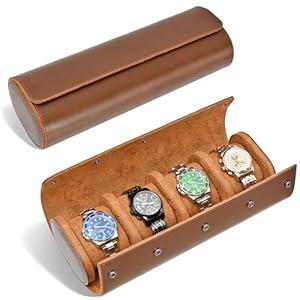 ROSELLE Watch Roll Travel Case for Men and Women - 4 Watch Storage and Organizer - Secure Storage with Innovative Removable Pillows & Solid Dividers for Home, Travel and Display