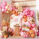 Fall Balloons Garland Arch Kit, 142Pcs Orange Pink Hotpink Nude Gold Balloons with Pumpkin Mylar Balloon for Hello A Little Pumpkin Baby Shower Autumn Birthday