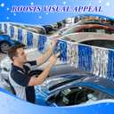 60ft Foil Fringe Garland Car Dealership Blue Silver Shiny Metallic Tassel Banner Auto Dealer Supplies Car Lot Dealership Hanging Drapes Skirting Tinsel Streamers for Parade Floats Party Decor