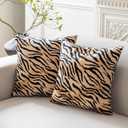 CARRIE HOME Tiger Decor Animal Print Tiger Pillow Covers Soft Velvet Throw Pillows 18x18 Set of 2 Modern Farmhouse Home Decor for Bedroom Couch Sofa (No Pillow Insert)