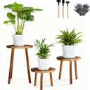 3 PCS Wood Plant Stands Indoor, Three Sizes of Plant Stands Suitable for 6-15 Inch Pots, Single Plant Holder and Wood Stool, Mid-century Modern Plant Pot Stand, Tall and Short Flower Pot Stand