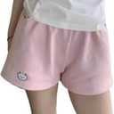 Cute Cat Kawaii Y2K Shorts for Women Teen Girl with Pockets and Elastic Waistband Activewear Streetwear Shorts (Small,Pink)