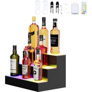 3 Tier 16 Inch Liquor Bottle Display Shelf - Wine Racks with Multi-Color App & Remote Control, Adjustable Brightness & Sound Modes, Acrylic Bar Shelves Displays