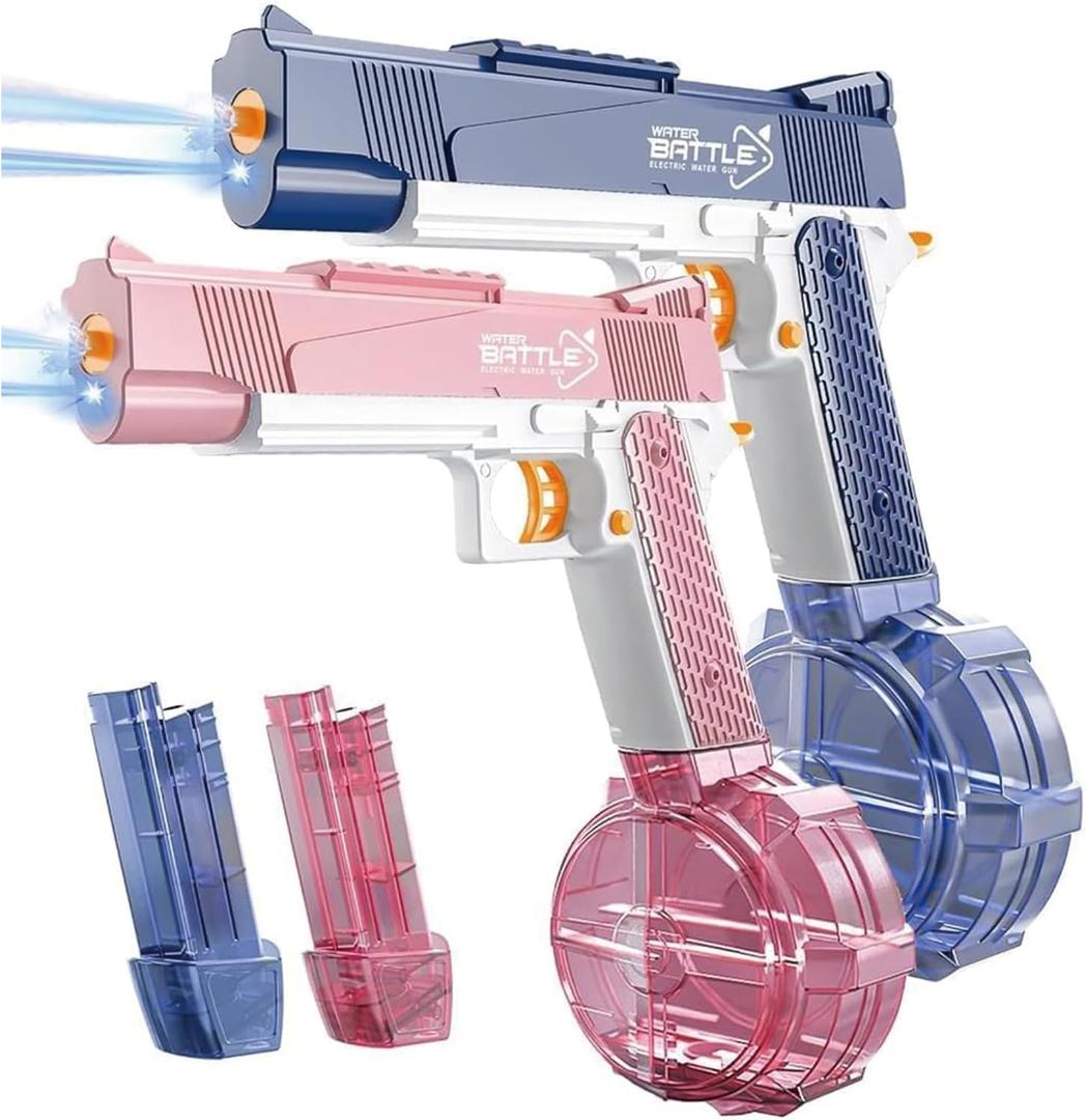 2Pcs Electric Water Guns Water Gun Electric Water Gun Gun Toy High Capacity 500+ Range Up to 32 FT Range Summer Outdoor Swimming Pool Water Toy for Adults Kids - Blue Pink