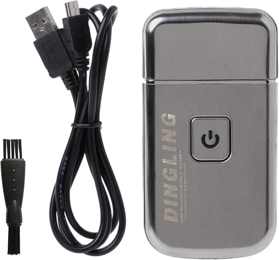 Men's Electric Ultra Thin Rechargeable Razor, Reciprocating Mini Electric Facial Care Beard Trimmer, Cordless USB Travel Razor, Silver