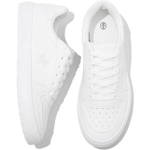 Moudki Womens White Tennis Shoes PU Leather Sneakers Casual Walking Shoes (White,US7)