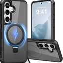 2 x Hocase for Samsung Galaxy S25 Case, with Ring Stand [Magnetic Wireless Charging Supported] [Military Grade Protection] Slim Shockproof Translucent Protective Phone Case - Black