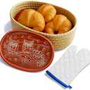 Bread Warmer Basket with Terracotta Stone – Includes Oven Mitts – Keeps Bread Warm – Rustic Gift for Holidays, Housewarming, Dinner Parties – Handwoven Natural Look – Kitchen Table Accessory
