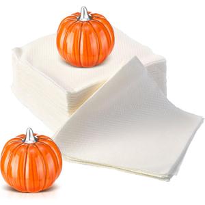 Geelin Pumpkin Napkin Weight Orange and Silver Ceramics 2 Inch H Sturdy Napkins Weight Decoration for Fall Thanksgiving Party Decor Holiday Handmade Gifts(Pumpkin,Orange)