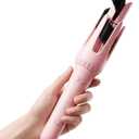 Auto Curling Iron 1.25 Inch, Rotating Hair Curler for Beach Waves, AutomaticHair Curler with Anti-Scald & Anti-Tangle, Ceramic Curling Wand for Long Hair, Dual Voltage, Pink
