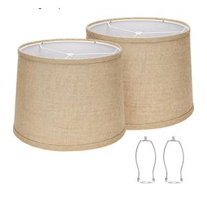 Burlap Lampshades Set of 2, 11.6" Top x 12.6" Bottom x 9.8" High, Brown Drum Shades for Table & Floor Lamps (Spider Fitter), Hand Crafted, Assembly Required