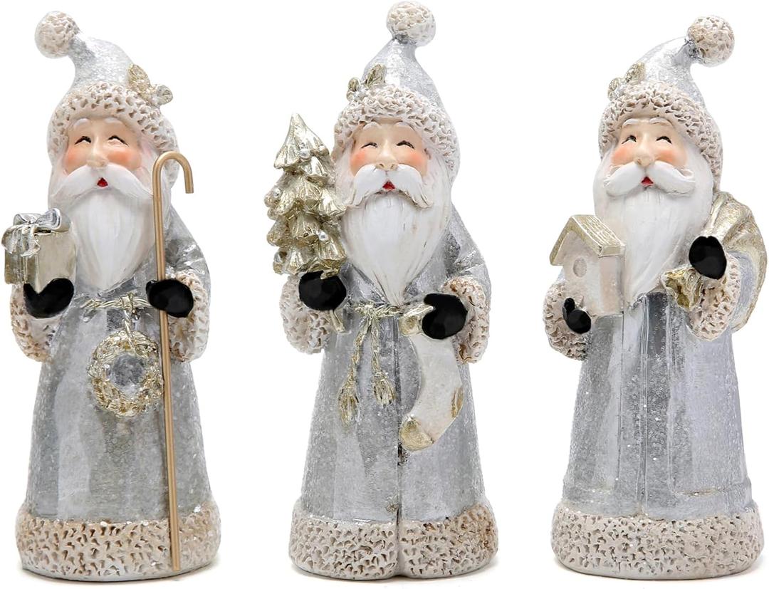 Hodao Santa Claus Decorative Figurine - Home Decor - Autumn Thanksgiving - Handcrafted - Perfect Choice for Christmas Home Decor and Indoor Holiday Display(3 PCS)(Silver)