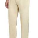 GINGTTO Linen Dress Pants Men Straight Fit Lightweight Summer Beach Casual Pants Men (32W x 30L, Dark Khaki)