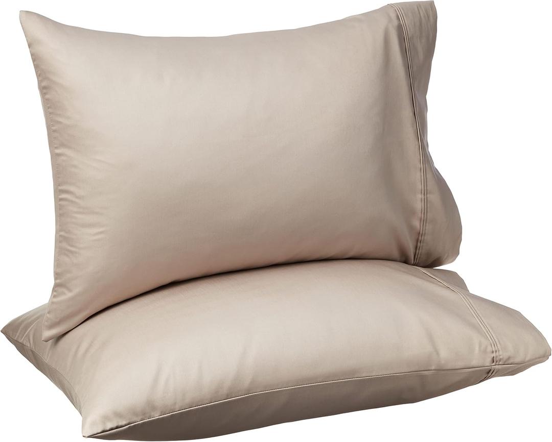 Amazon Basics 400 Thread Count 100% Cotton Pillowcases, Sateen Weave, Standard Size, 20" x 30", Stone Gray, Set of 2