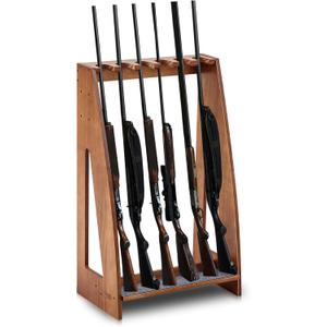 Yousoontic Indoor Gun Racks, Floor Standing Rifle Rack Wooden Freestanding Vertical Shotgun Display Stand with Soft Padding Safe Heavy Duty Gun Storage for Home Garage Office (Hold 6 Guns, Walnut)
