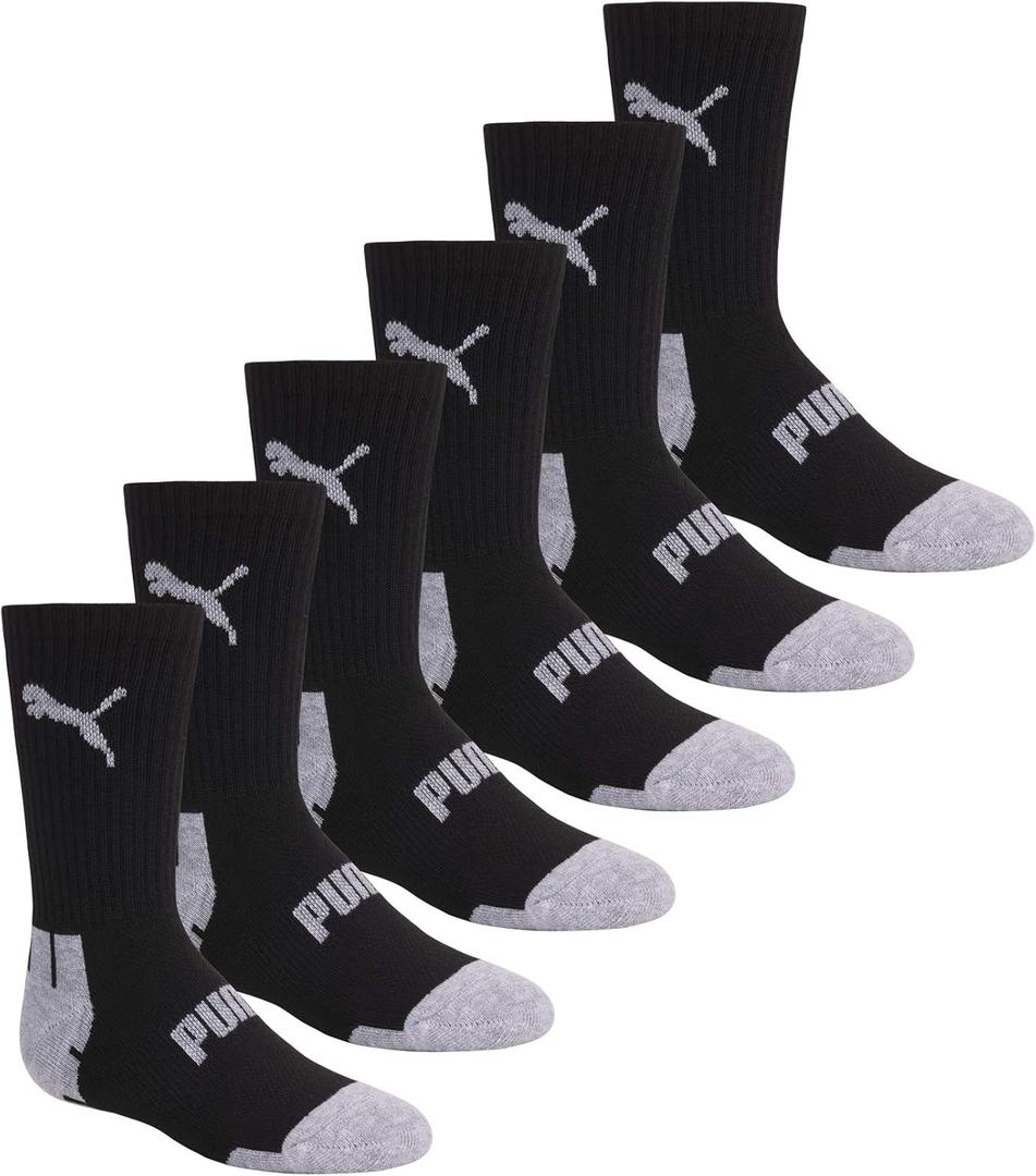 PUMA Boys' Crew Socks (6-Pack) (Black, S)