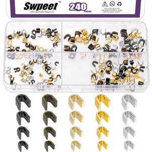 Swpeet 240Pcs 4 Sizes #3#5#8#10 Multicoloured Zipper Slider Retainers Assortment Kit, U Shape Top Stoppers Top Stop U-Clip Replacement Zipper Latch Slider Accessories for Clothing Handbags