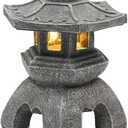 Nacome Solar Pagoda Lantern Garden Statue,Indoor/Outdoor Zen Asian Decor for Landscape Balcony,Garden,Patio,Porch Yard Art Ornament,Polyresin, Stone Finish (Gray)