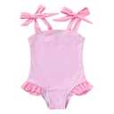 YOUNGER TREE Toddler Swimsuit Girl Color Block Stripe One-Piece Swimwear Baby Girl Bathing Suits （Pink-Stripe, 3_4 Years）