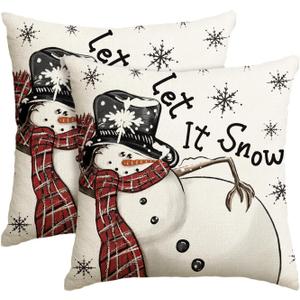 AVOIN colorlife Christmas Let It Snow Snowman Snowflake Throw Pillow Covers Set of 2, 18 x 18 Inch Winter Holiday Cushion Case Decoration for Sofa Couch