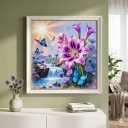 Morudeor Blue Butterfly Flowers 5D Diamond Painting Kits for Adult Beginners,Waterfall Nature Landscape Diamond Art, DIY Round Full Drill Diamond Dot Gem Art Kits for Home Decor 13.8 X 13.8 Inch