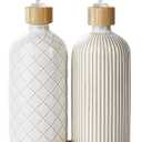 Getstar Hand and Dish Soap Dispenser Set, Ceramic Soap Dispenser for Bathroom and Kitchen with Rust Proof Pump and Bamboo Tray, Set of 2