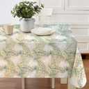 Antigua Tropical Leaf Vinyl Tablecloth 60 x 102 Inch Rectangle Waterproof Table Cover with Flannel Backing, Wipeable Indoor/Outdoor Summer Flowers Print for Picnics, BBQs, and Holiday Dining