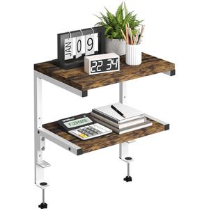 Clamp on Desk Organizer Shelf, Heavy-Duty Desk Extender Side Table with 2-Tier Adjustable Storage Shelves for Desktop Accessories, Gaming Devices, White