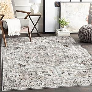 9x12 Area Rugs for Living Room, Machine Washable Non Slip Vintage Rug, Non-Slip Stain Resistant, Large Soft Home Decor Rug for Bedroom Dining Room (Brown/Ivory,9'x12')